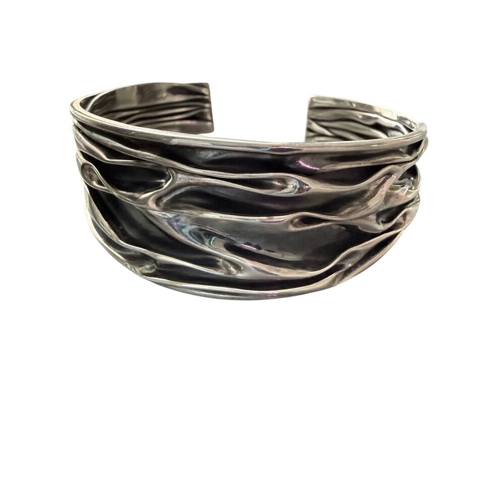925 Sterling Silver Textured Wave Cuff Bracelet